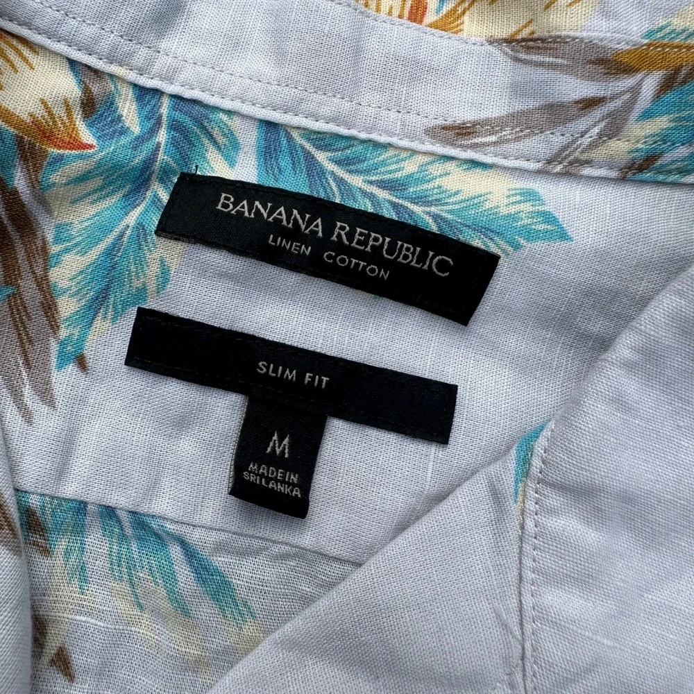 Banana Republic Mens Slim Fit Linen Cotton Tropical Floral Camp Shirt Medium